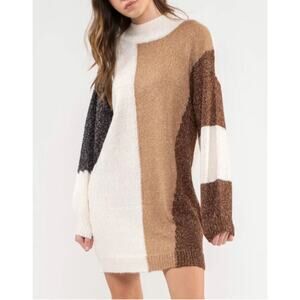 New ~ BLU PEPPER ~ Women's Multicolor Colorblock Sweater Dress Size Large